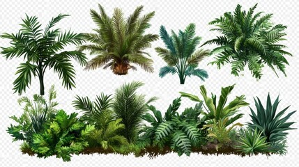 Collection of Lush Tropical Plants and Ferns for Design Projects