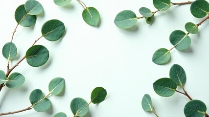 Obraz premium Eucalyptus Leaf Pattern - Fresh Green Branches on White