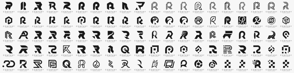 Mega logo collection, Abstract letter R logo design. icons for business of luxury, elegant, simple.
