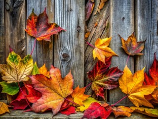 Obraz premium Autumn Leaves on Weathered Wooden Fence - Urban Exploration Photography