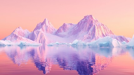 Pink Glacial Mountainscape: Serenity at Sunset