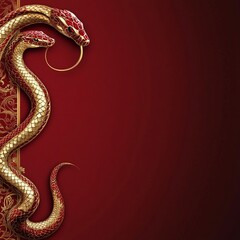 Golden dragon, intricate scales, sinuous curve, red background, Chinese zodiac, metallic sheen, ornate design, traditional art, mythical creature, serpentine form, cultural symbol.