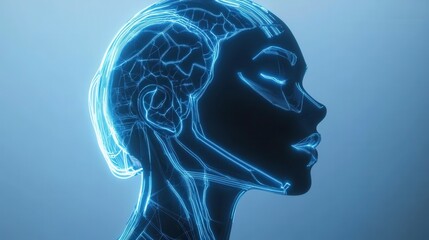 Futuristic Human Silhouette with Neon Lines and Soft Glow Effect