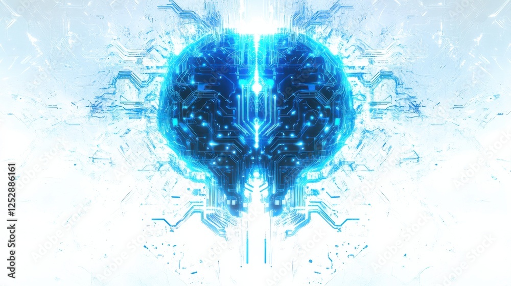 Poster abstract digital brain concept with circuit patterns and bright glow