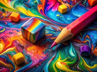 Obraz premium Abstract eraser art: imaginative, surreal pencil forms in vibrant colors.