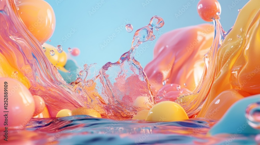 Wall mural Colorful splash of liquid with vibrant bubbles and energy