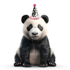 Naklejka premium Cute panda wearing a party hat, ready to celebrate in a joyful setting.