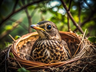 Black and White Drone Photo: Bird in Nest - High-Resolution Wildlife Image