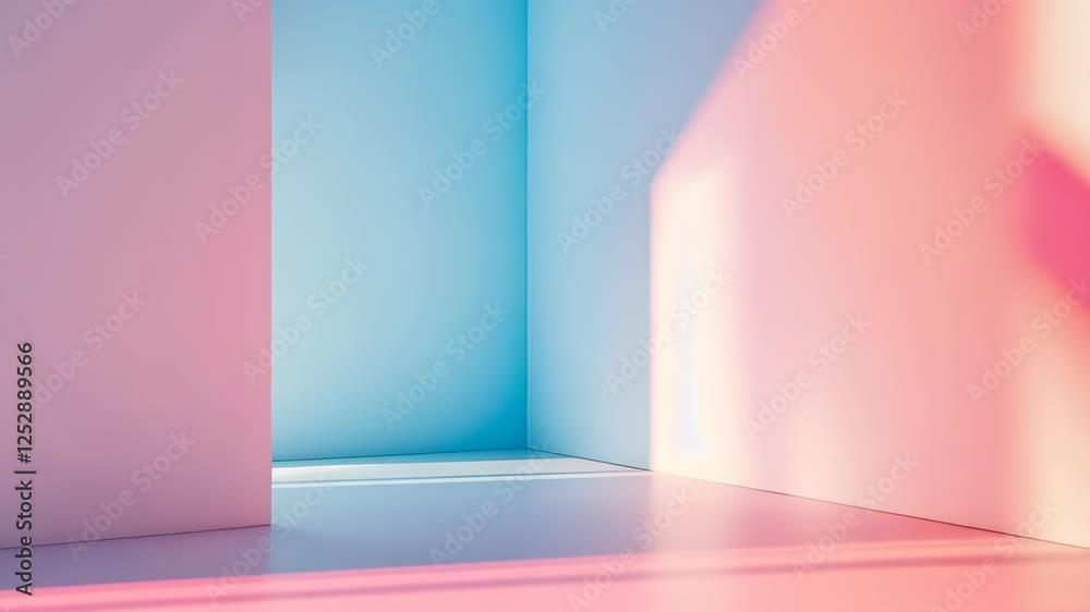Poster exploring the soft interplay of light and color in a serene minimalist space. generative ai