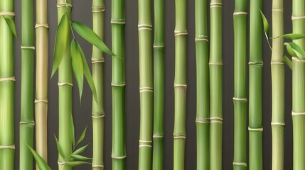 Fototapeta premium Green Bamboo Forest Background with Textured Vertical Stems