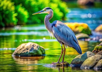 Naklejka premium HD video of a heron fishing in murky, algal water.