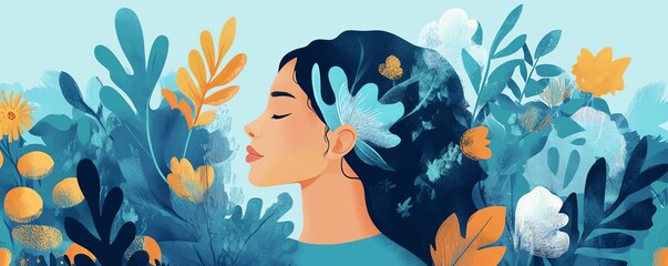 World Mental Health Day illustration focused on mind wellness, mental health care, and psychological awareness, with soothing colors and calming imagery of selfcare