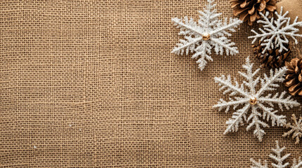  Snowflakes on Burlap Fabric with Rustic Texture