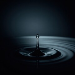 Elegant water droplet creating ripples in a dark setting, showcasing tranquility and fluid motion