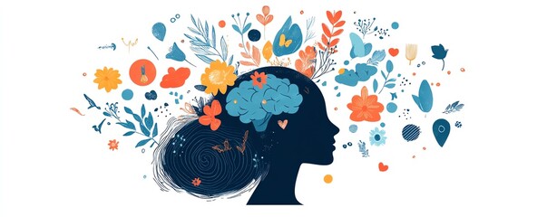 World Mental Health Day design with symbols of psychology, mental health care, and mind wellness, focusing on the importance of mental wellbeing in everyday life