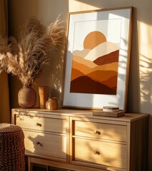 Cozy Living Room with Art Print and Natural Decorations