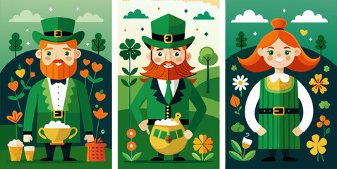 Saint patrick's day character posters for festive celebrations