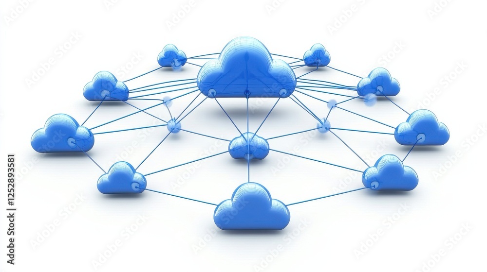 Poster blue cloud network visualization with connecting lines and nodes