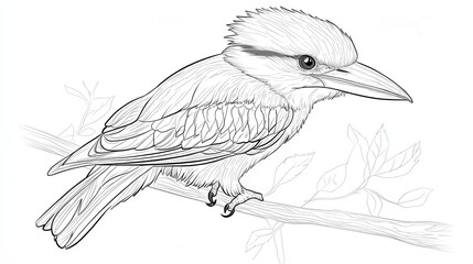 Obraz premium Detailed Line Art of a Kookaburra Sitting on a Branch