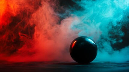 Fototapeta premium Abstract red and blue smoke with a black sphere