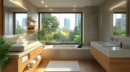 Modern bathroom design urban setting interior bright environment spacious view