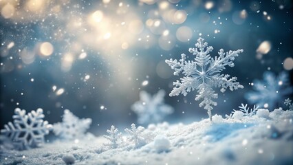Fototapeta premium Blurry White Snowflakes Falling on Grey Winter Background - Stock Photo