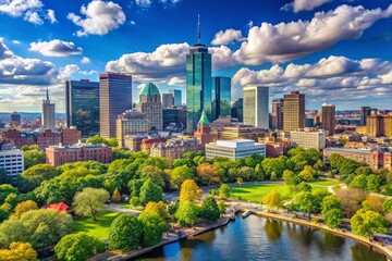 Obraz premium Boston Cityscape: Skyline View with Copy Space for Text