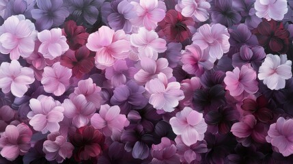 Seamless pattern of pink and purple flowers. the flowers are arranged in a repeating pattern, with each flower having a unique shape and size.