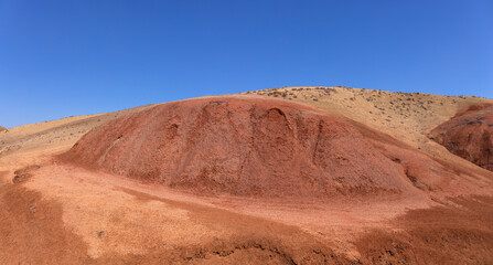 Beautiful red mountains in the Khizy region.