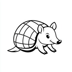 Fototapeta premium Black and white drawing of a small armadillo curled up in a peaceful position on a blank background
