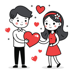 Love tenderness and romantic feelings concept. Young loving smiling couple boy and girl standing hugging and embracing each other feeling in love vector illustration valentine day 