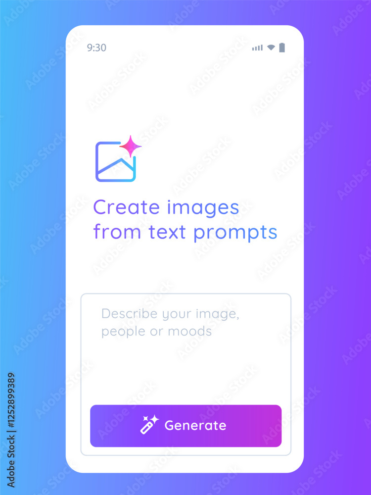 Aufkleber generative AI create image with artificial intelligence user interface application mobile smartphone app create graphic art from text prompt button form