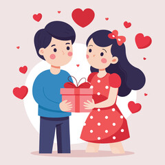 Love tenderness and romantic feelings concept. Young loving smiling couple boy and girl standing hugging and embracing each other feeling in love vector illustration valentine day 