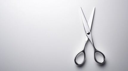 Close-up of a pair of scissors on a plain white background. the scissors are made of stainless steel and have a sleek and modern design.