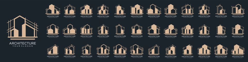 Mega logo collection, Abstract building architecture logo design. icons for business of luxury, elegant, simple.