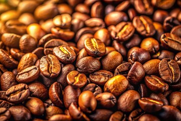 Fototapeta premium Candid Photo: Coffee Beans Scattered Background - Rich Brown Tones