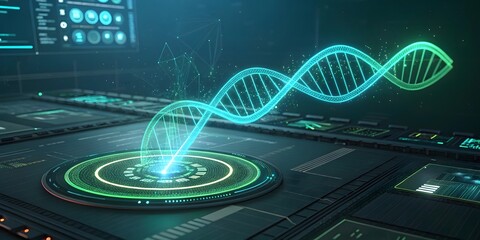 Futuristic Digital DNA Waveform on High-Tech Data Interface