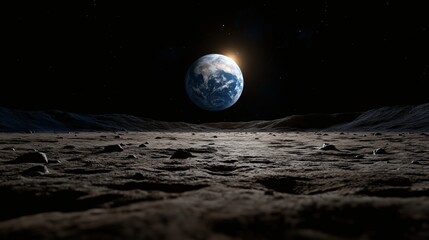 Earth seen from the moon, the entire Earth is visible