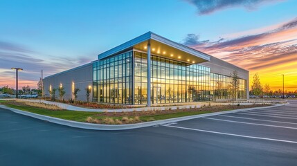 Obraz premium Modern Office Building at Sunset: Architectural Photography