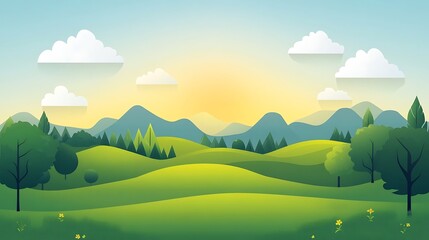 Obraz premium Serene Rolling Hills Landscape Under a Sunny Sky