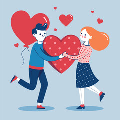 Love tenderness and romantic feelings concept. Young loving smiling couple boy and girl standing hugging embracing each other feeling in love vector illustration