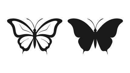 Two simple, elegant butterfly silhouettes in black and white against a plain white background.