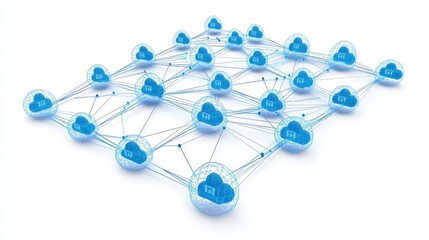 Abstract Cloud Computing Network Structure in Bright Blue Design