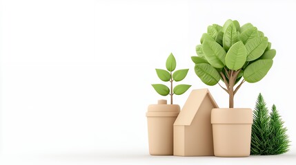 Modern Home And Trees Illustration For