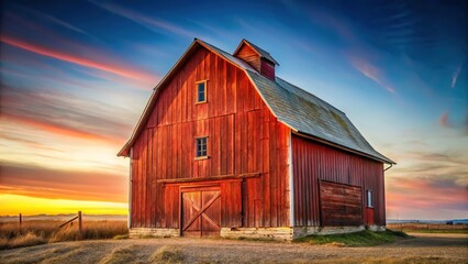 Obraz premium Vintage red barn, bathed in long-exposure light, stands alone.