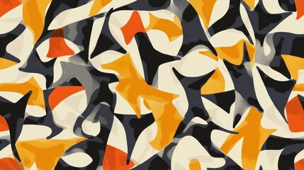 A bold yellow geometric pattern with dynamic shapes and lines creating visual interest