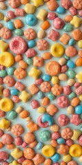 Fototapeta premium Vibrant wallpaper featuring a pattern of colorful candy shapes on a playful backdrop, vibrant, abstract, decor