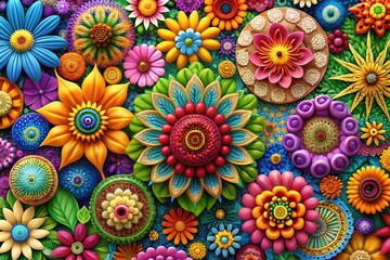 Vibrant colorful blooms on a tall stem with intricate patterns and shapes, sprint flowers, fast flower development, rapid bloom, early flowering