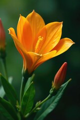 Obraz premium Unique shape of the Cascabela thevetia flower with prominent orange color, flowers, flower