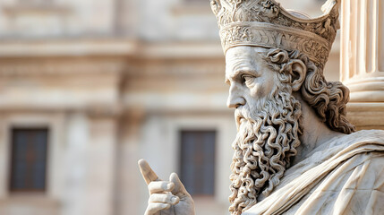 Close Up of a White Marble Statue of a Bearded Man